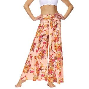 Pink floral wide leg pants